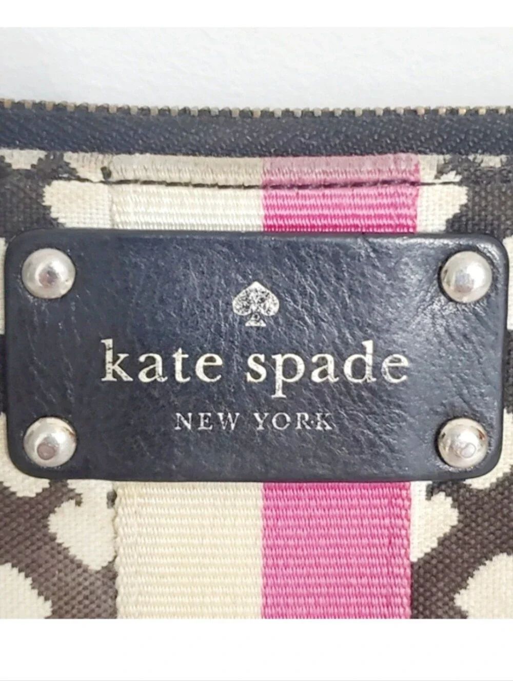 Kate Spade Nada Signature Canvas Wallet Black Pink Stripe